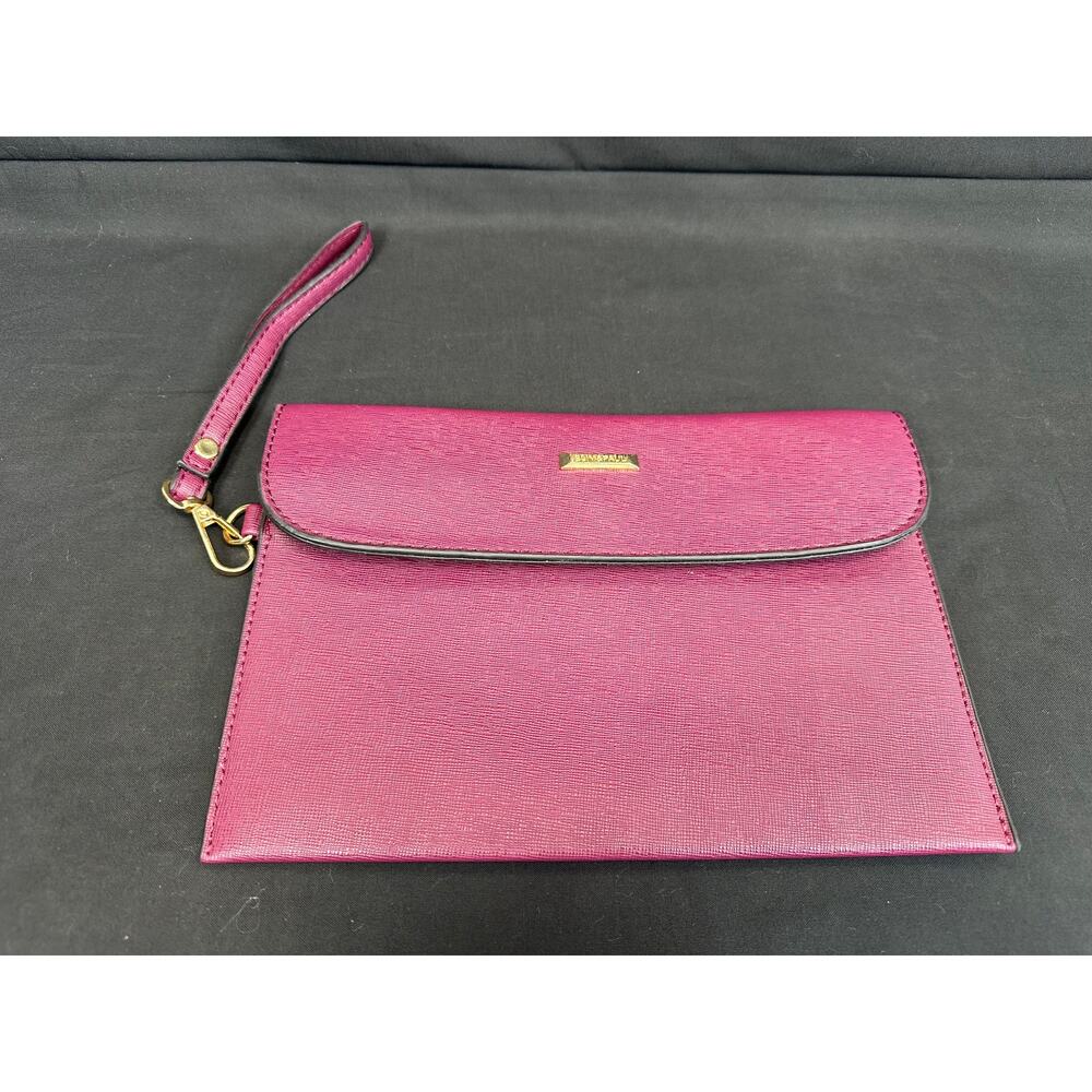 Elim & Paul Pink Envelope Clutch Saffiano Faux Leather Gold-Toned Hardware